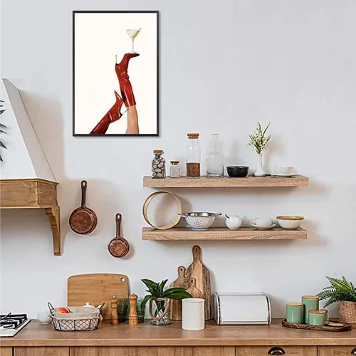 Vista 4 de Póster vintage de Martini con botas rojas de cereza a la moda, póster femenino de cóctel, arte de pared, arte feminista de preparación