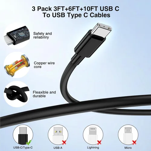 Vista 4 de Hzevn Bloque de cargador de pared rápida USB C de 60 W para teléfonos Galaxy S26 Android, paquete de 3 adaptadores de cargador súper rápido