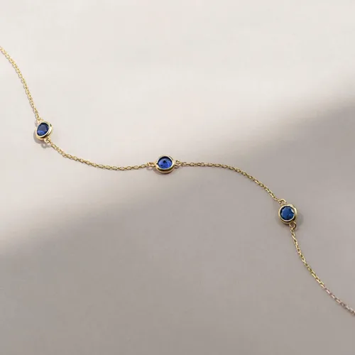 Vista 4 de Gelin Pulsera de oro macizo de 14 quilates con estación de zafiro para mujer, 7 pulg., Oro amarillo, Zafiro