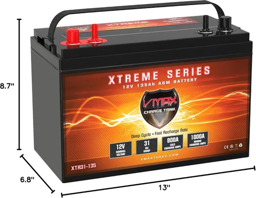 Vista 5 de (2) XTR31-135 Baterías de motor de arrastre de 24 voltios, 135 amperios horas, VMAX Group 31 12V AGM, ciclo profundo, sin mantenimiento, sellado