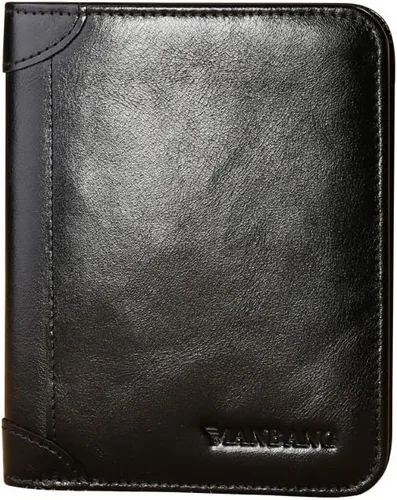 Vista 2 de Cartera de auténtica piel vacuna italiana con capacidad extra, doble pliegue, para hombre.