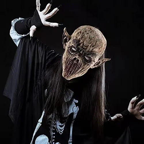 Vista 2 de Máscara de terror de Halloween, máscara de terror realista de látex para adultos, máscara de diablo espeluznante, disfraz de cosplay para fiestas