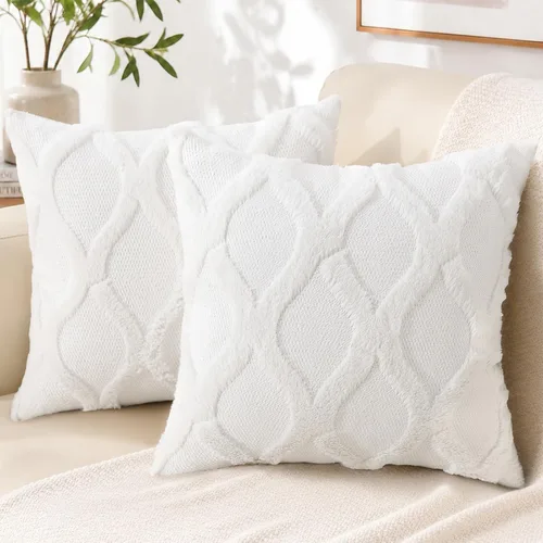 Vista 12 de decorUhome - Juego de 2 fundas de cojín decorativas para primavera de 16 x 16 pulgadas, fundas de almohada afelpadas de lana y piel sintética suave
