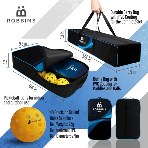 Vista 5 de Juego de pickleball con red 4 paletas de fibra de carbono aprobadas por Pickleball de Estados Unidos, sistema de red portátil de tamaño regulador