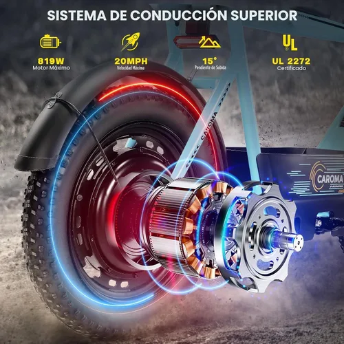 Vista 2 de Caroma Scooter eléctrico Peak 1200W con asiento, 30 millas y 20 MPH Azul