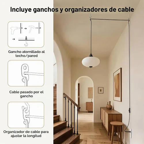 Vista 6 de Cable Matters Paquete de 2 cables de luz colgantes con interruptor, 8 pies, color negro