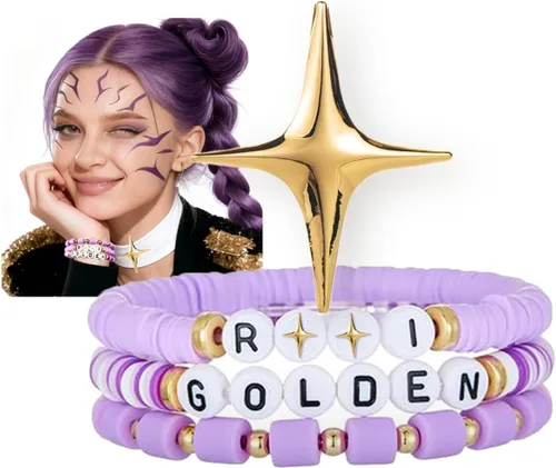 Vista 7 de Anime Necklace Set Inspired Merch Bracelet Gold star-shaped brooch Cosplay Gift Women Men 3piezas pulsera