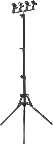 Vista 9 de Gugxiom Soporte de piso para 4 micrófonos, soporte de micrófono ajustable de aluminio, con trípode plegable, para transmisión, podcasting, grabación