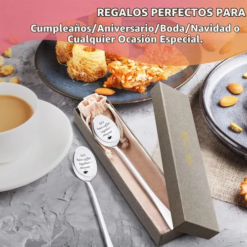 Vista 5 de 2 piezas de cucharas de café grabadas para él, ella, parejas, aniversario