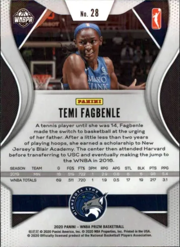 Vista 2 de 2020 Prizm WNBA #28 Temi Fagbenle Minnesota Lynx Official Women's Basketball Association Panini America Trading Card