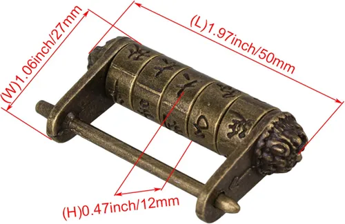 Vista 4 de Candado estilo vintage antiguo de metal para maleta con contraseña de caracteres chinos