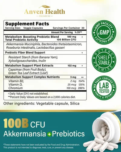 Vista 2 de Akkermansia GLP-1 Probiótico, 100B UFC, metabolismo y salud