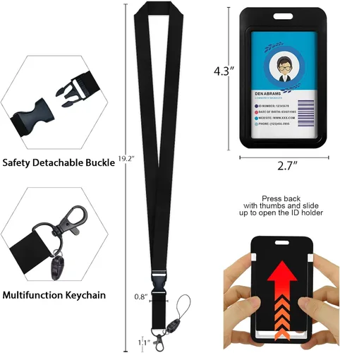 Vista 4 de Giancomics Soporte para tarjetas de identificación negro con cordón, cordones para insignias de identificación con carrete de insignia retráctil