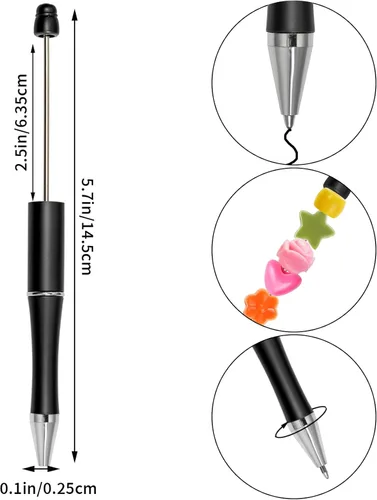 Vista 2 de jiebor 50 bolígrafos de cuentas de plástico negros con tinta negra de bola DIY lindos y geniales para bricolaje, regalo de boda, graduación