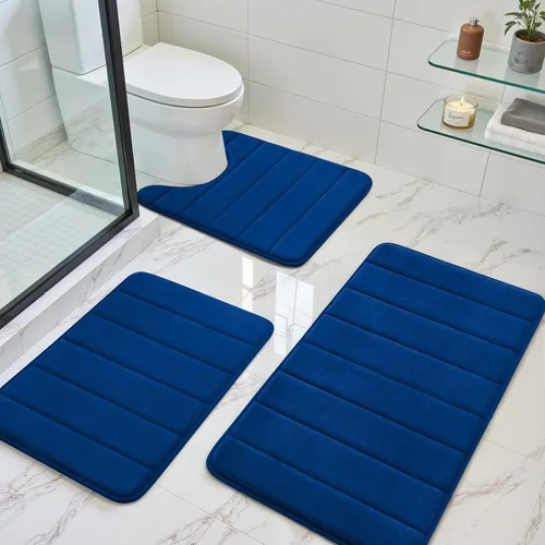 Vista 15 de BYSURE Juego de 3 tapetes de baño de espuma viscoelástica color beige, antideslizantes, extra suaves, absorbentes, lavables a máquina y secos