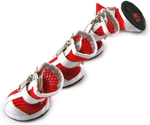 Vista 9 de Zunea - Zapatos para perros pequeños para pavimento caliente, botas de verano de malla transpirable para cachorros Anti-Slip Sole, Adjustable
