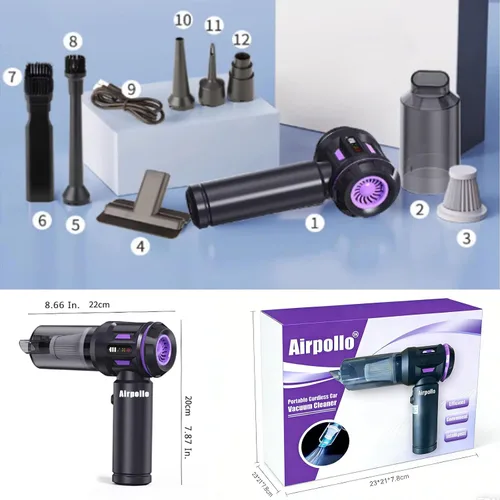 Vista 9 de Aspiradora de mano portátil inalámbrica para automóvil limpiadora Aspiradora para Carro, 4 en 1, nuevo Pro con pantalla LED V2, soplador de aire
