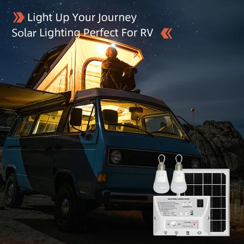 Vista 4 de Irfora Kit de iluminación de panel solar, lámpara solar portátil brillante para exteriores con panel de 4.5 W y bombillas LED de 1 W + 2 W, sistema