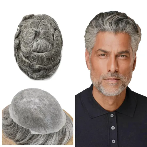 Vista 13 de Toupee - Sistemas de cabello humano para hombre, 0.002 in, piel ultrafina para hombre, tupé en V, polivinílico de poliuretano natural, piezas