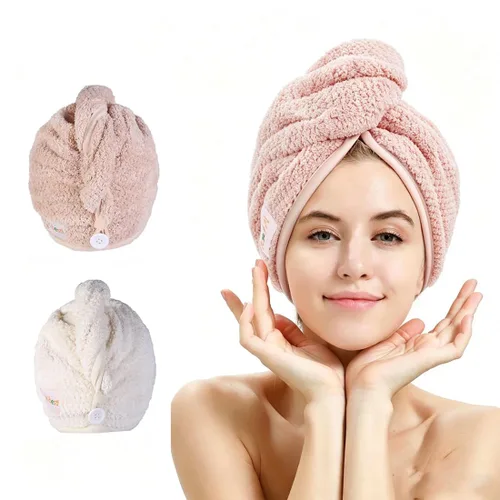 Vista 18 de M-bestl Paquete de 2 toallas de microfibra para el cabello, toalla de secado de cabello con diseño de botón, toalla para la cabeza para secar