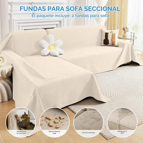 Vista 3 de Deep Dream Fundas para sofá modular, 2 piezas, 100% impermeable, funda de sofá en forma de L, funda de sofá antideslizante para perros y gatos