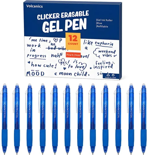 Vista 22 de Volcanics Retractable Erasable Gel Pens, Soft Black, 0.7mm, 12 Pack Negro