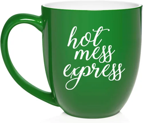 Vista 27 de Daylor Hot Mess Express - Taza de café de cerámica divertida para ella, él, amigo, compañero de trabajo, esposa, esposo (11 onzas, azul)
