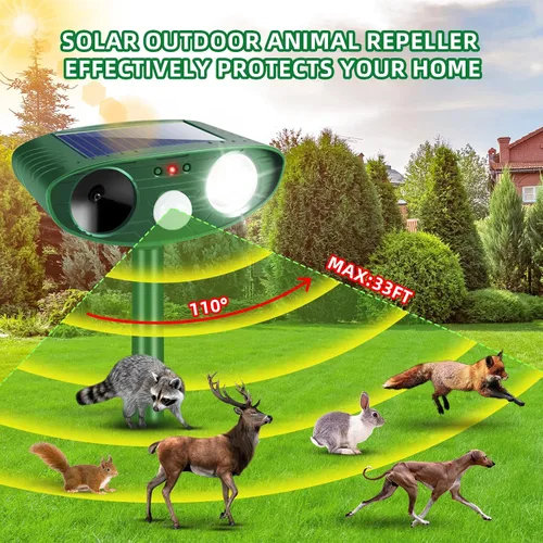 Vista 3 de Repelente ultrasónico de ciervos Squirrel Racoon Fortress Pro Repelente ultrasónico de gatos para exteriores, repelente solar de animales