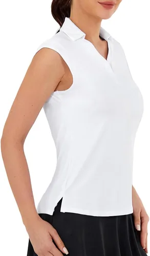 Vista 4 de Camisas de golf con cuello en V para mujer, de manga corta, estilo polo, blusas casuales