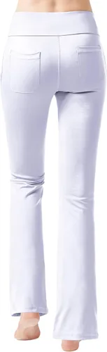 Vista 4 de nuveti Pantalones de yoga de cintura alta para mujer, con corte de bota, 4 bolsillos, pantalones de entrenamiento con control de abdomen, pantalones