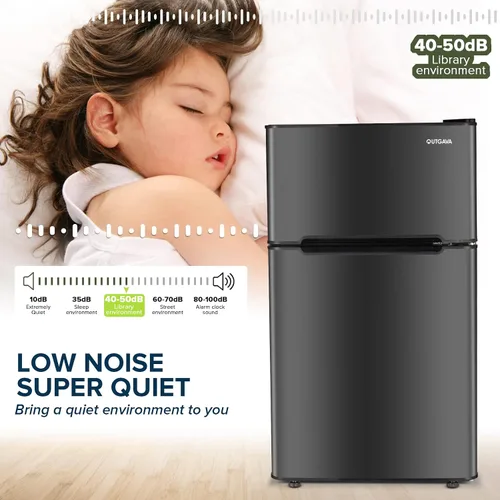 Vista 7 de Mini refrigerador de doble puerta con congelador de 3.2 pies cúbicos, mini refrigerador compacto con termostato ajustable y puerta reversible