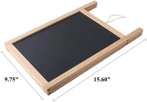 Vista 2 de Pizarra echada a un lado doble del marco de madera independiente para el tablero del menú de la mesa, letrero del mensaje de la boda