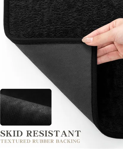 Vista 5 de Chakme Juego de 2 alfombras de baño ultrafinas, absorbentes, antideslizantes, lavables a máquina, color negro, 17 x 24 pulgadas / 17 x 30 pulgadas