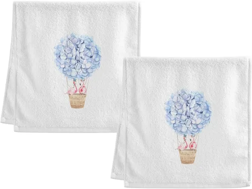 Vista 2 de Toallas de algodón suave para lavado facial, flores, acuarela, hortensias y parejas, flamencos, toallas de mano para entrenamiento, baño, juego de 2
