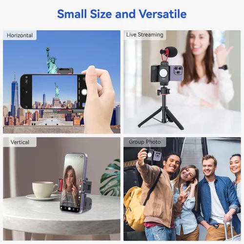 Vista 5 de UURIG PH-14 - Mango de obturador de cámara para teléfono inteligente con control remoto Bluetooth inalámbrico desmontable, luz de relleno ajustable