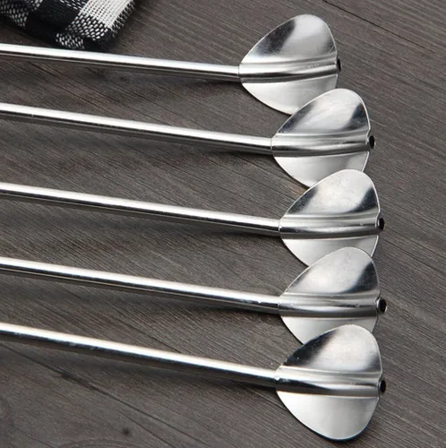 Vista 2 de Juego de 5 cucharas largas de acero inoxidable con forma de corazón, cuchara de paja de grado alimenticio para el hogar, cafetería, oficina