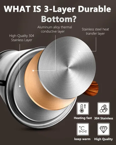 Vista 4 de Harriet Hervidor de cuello de cisne con termómetro para verter sobre café y té, 37 onzas líquidas, acero inoxidable, base duradera de 3 capas