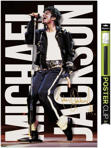 Vista 18 de Michael Jackson - Póster de pared con micrófono de rendimiento, 22.4 pulgadas de largo x 14.7 pulgadas de ancho, versión enmarcada de madera