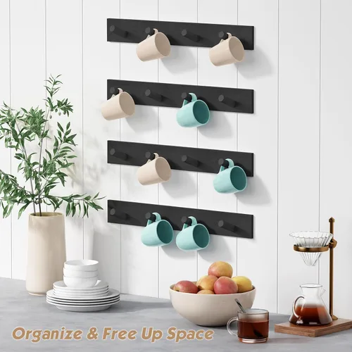 Vista 5 de Forbena Perchero Negro de Montaje en Pared Paquete de 4, Ganchos Rústicos de Granja para Pared, Perchero Vertical Colgante para Sombreros