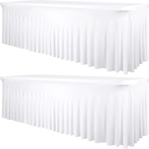 Vista 27 de fani Paquete de 2 faldas de mesa elásticas negras para mesa rectangular de 6 pies, manteles elásticos de elastano lavables con falda, mantel