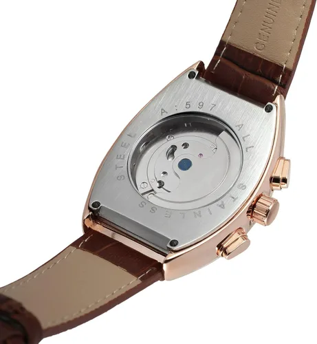 Vista 2 de FORSINING Reloj rectangular de cuerda automática para hombre, con correa de cuero auténtico, Tourbillon
