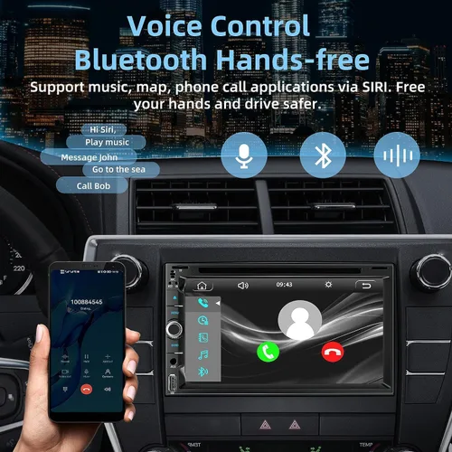 Vista 4 de Estéreo de coche de doble DIN con reproductor de CD/DVD - CarPlay y Android Auto, audio para coche con Bluetooth, pantalla táctil HD de 7 pulgadas