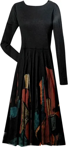 Vista 3 de TREBIN Vestido de invierno, vestido de manga larga con estampado casual y cuello redondo para mujer