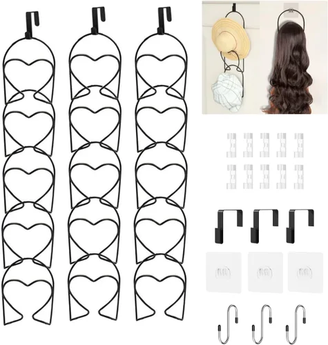 Vista 15 de LINFIDITE Paquete de 10 soportes para colgar sombreros, organizador flexible con múltiples ganchos, montado en la pared, sobre la puerta, para gorra