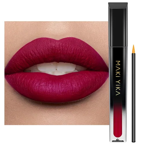 Vista 31 de MAKI YIKA Juego de 3 lápices labiales líquidos mate, color negro y rojo Negro/Rojo Oscuro/Desnudo
