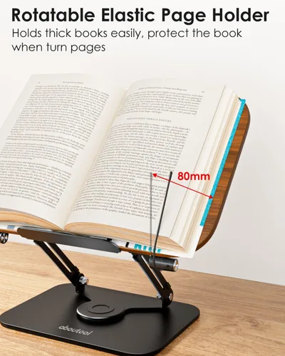 Vista 4 de aboutool - Soporte ajustable para libros con base giratoria de 360° y clips de página, soporte plegable para libros de cocina, soporte para libros