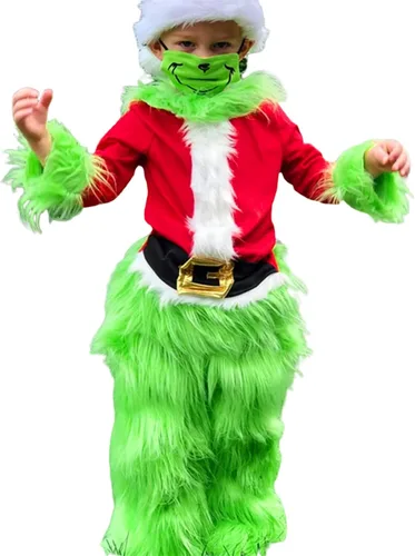 Vista 2 de Disfraz de monstruo verde para hombre de Navidad disfraz de Papá Noel y gorro de pelo verde