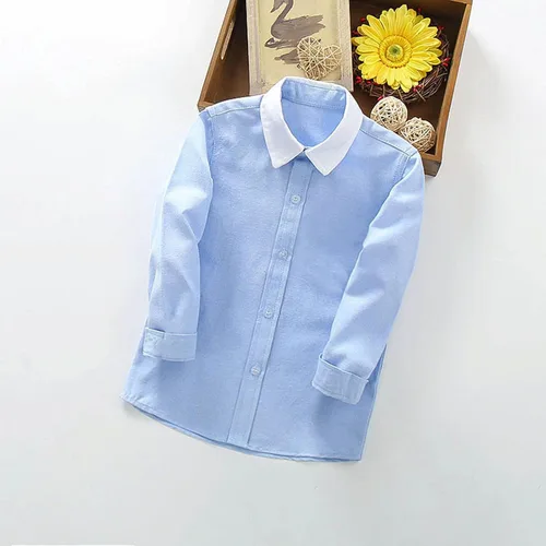 Vista 2 de Camisa niños pequeños Blusa Manga Larga Camisetas de Color sólido uniforme escolar para Caballero Blusas con solapa