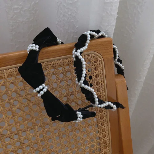 Vista 3 de Wiwpar Diadema de perlas para mujer, accesorios para el cabello, paquete de 2 (negro)