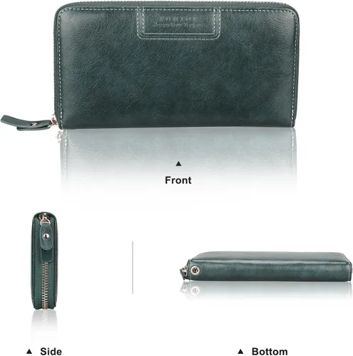 Vista 4 de FT FUNTOR Cartera de pulsera para mujer, cartera de piel sintética vegana con cremallera alrededor del teléfono, tarjetero organizador